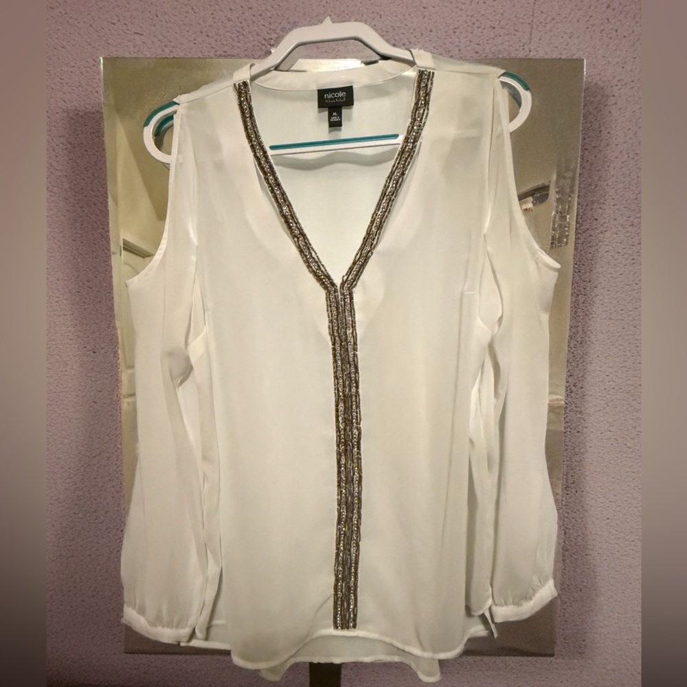 Nicole Ivory Blouse with Metallic Trim